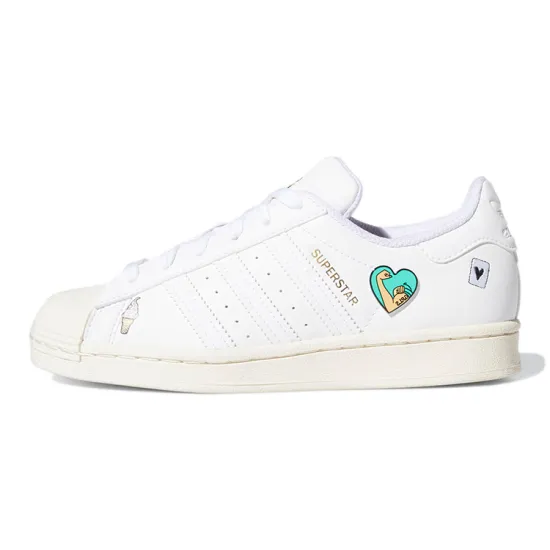 Adidas Originals Superstar Series J Wear Resistant Low Top Skateboard Shoes White Blue Teenagers