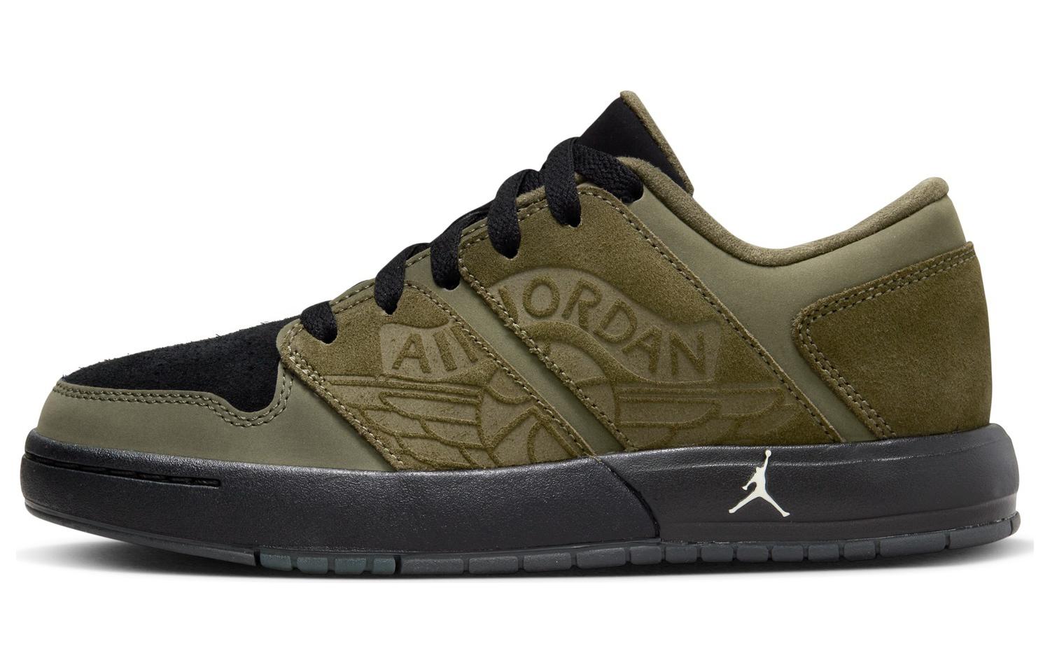 Jordan Nu Retro 1 Comfortable and versatile, classic and casual, non-slip and shock-absorbing, low-cut children's sneakers, green and black