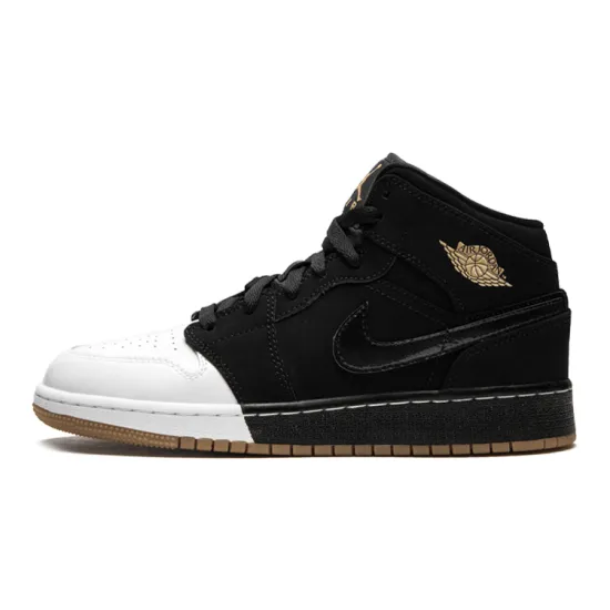 Jordan 1 Mid Black White Gold GS