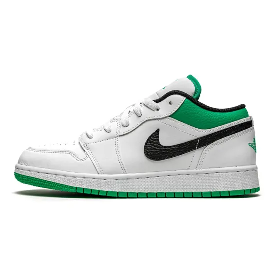 Jordan 1 Low White Lucky Green Tumbled Leather GS