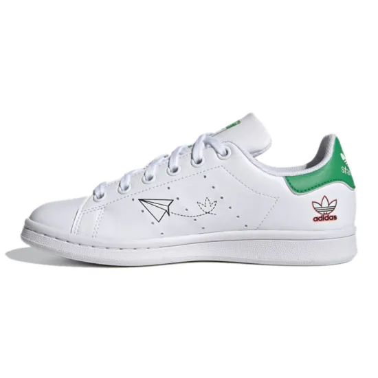Adidas Originals STAN SMITH J Wear Resistant Low Top Skateboard Shoes White Green Teenagers
