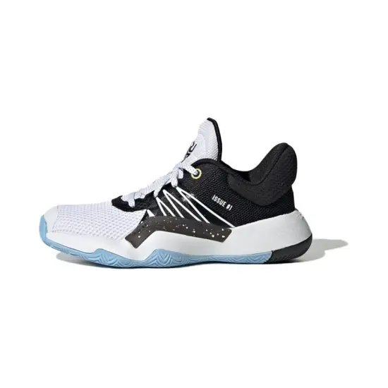 Adidas D.O.N. Issue #1 Breathable Low Top Children's Basketball Shoes White Black Blue Children Aged 3 7 Years Old