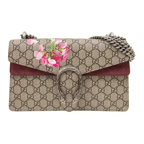 GUCCI DionysusGG Blooms Canvas With Leather Chain Crossbody Bag, Shoulder Bag Small Women's Ebony & Pink