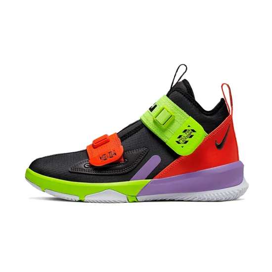 Nike Zoom Soldier 13 Slip Resistant Cushioning Wear Resistant Mid Top Children's Basketball Shoes Black Green Teenagers