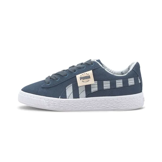 PUMA Basket Series Canvas Low-Top Kids' Skateboarding Shoes Blue White Children Aged 3-7 Years Old