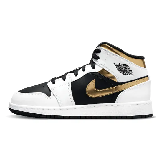 Jordan 1 Mid White Gold Black GS