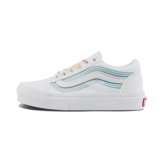 Vans Old Skool Low Top Kids' Skateboarding Shoes White Blue Children Aged 3 7 Years Old