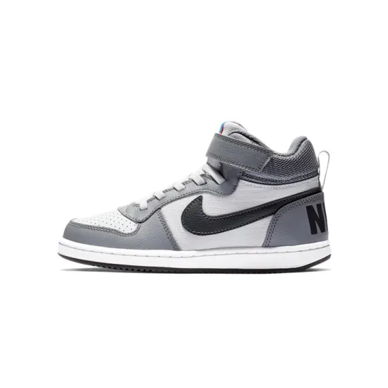 Nike Court Borough Mid Anti-Slip Wear-Resistant Mid-Top Skateboard Shoes Gray White Black Children Aged 3-7 Years Old