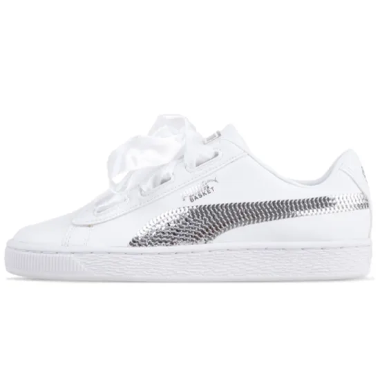 PUMA Basket Low Top Kids' Skateboarding Shoes White Teenagers