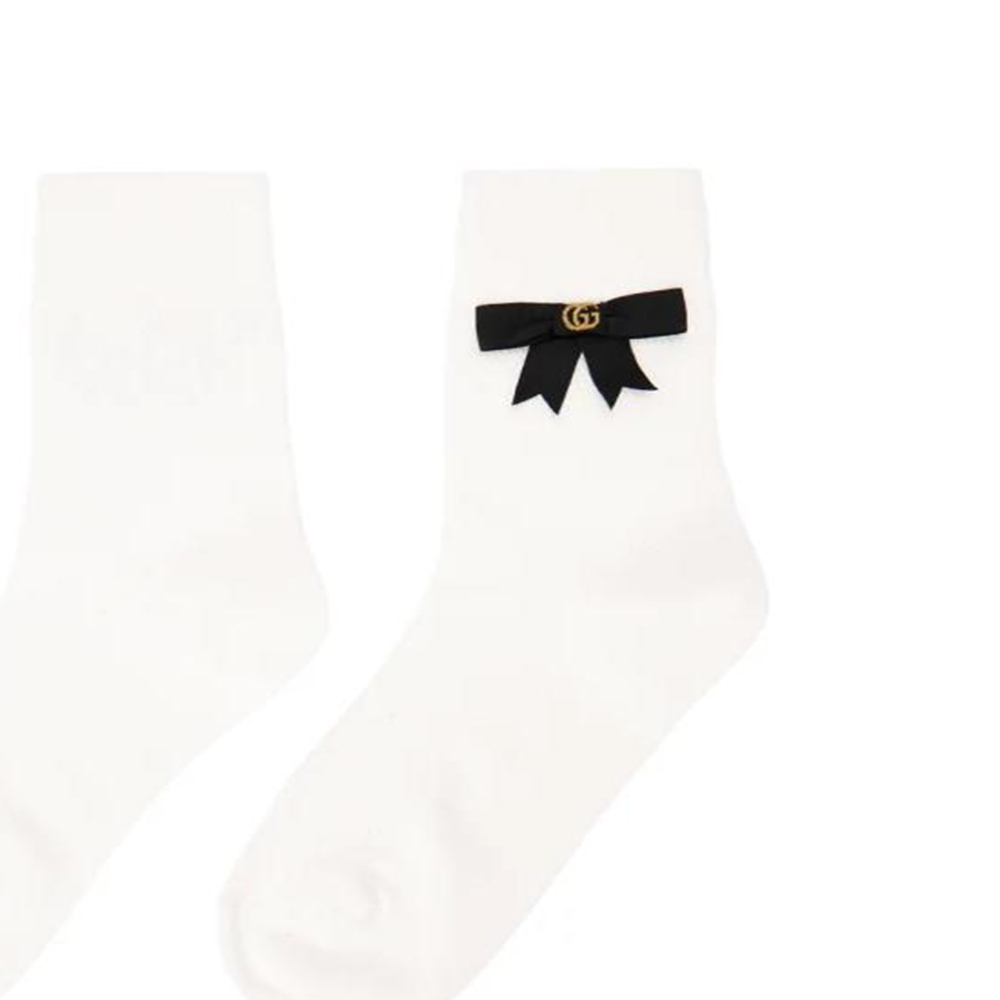 GUCCI Cotton Blend Socks With GG Bow White