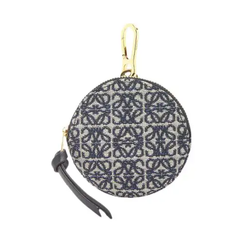 LOEWE Jacquard Fabric With Cow Leather Fanny Pack Coin Purse Women's Marine Blue/Black