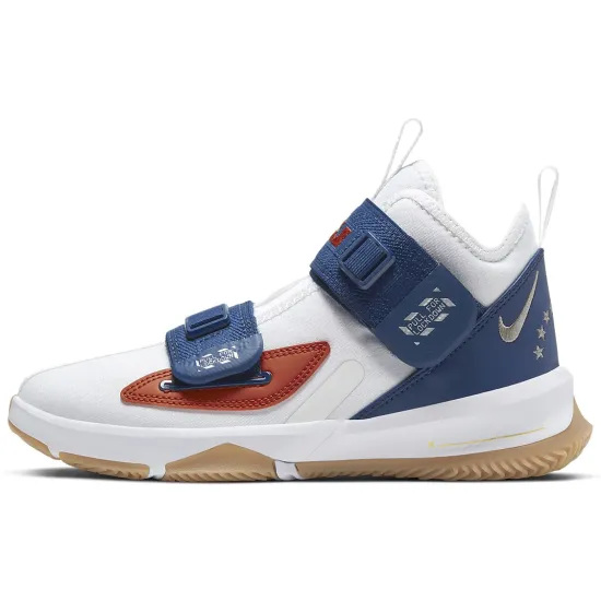 Nike Zoom Soldier 13 LA Cushioning Wear Resistant High Top Performance Basketball Shoes White Blue Teenagers