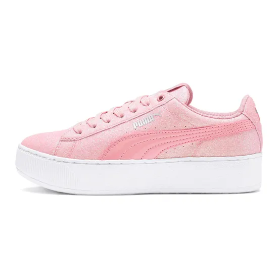 PUMA Vikky Platform Glitz Lightweight Wear-resistant And Non-slip Low-Top Kids' Skateboarding Shoes Pink Teenagers