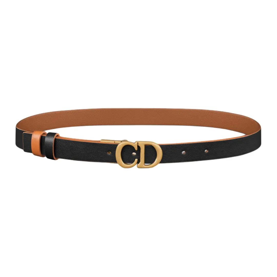 DIOR Cow Leather, Brass Leather Belts Women's Black Width 2CM