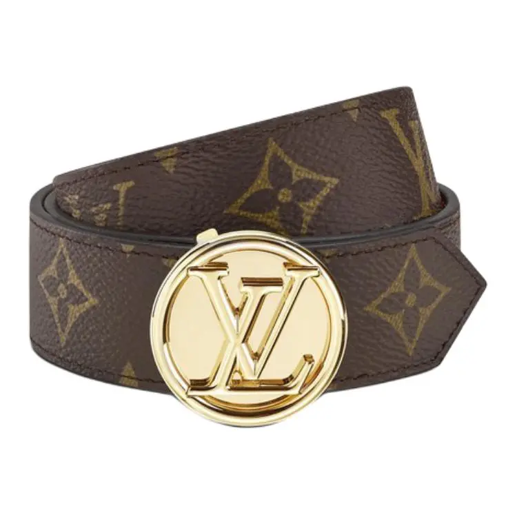 LOUIS VUITTON Circle Canvas Brass Leather Belts Women's Brown Width 2.5cm