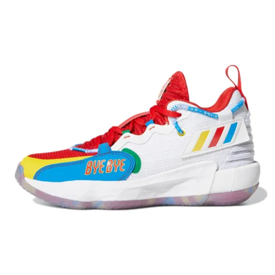 Adidas D Lillard 7 Extply J Cushioning Wear Resistant Mid Top Vintage Basketball Shoes White Red Teenagers