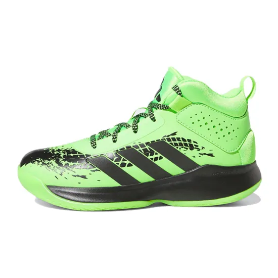 Adidas Cross Em Up 5 Anti Slip Wear Resistant Mid Top Children's Basketball Shoes Green Black Kids'