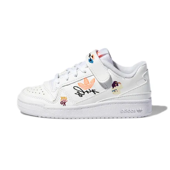 Adidas Originals FORUM Low C Anti-Slip Wear-Resistant Low-Top Skateboard Shoes White Children Aged 3-7 Years Old