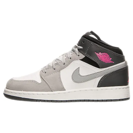 Jordan 1 Mid White Grey Hyper Pink GS