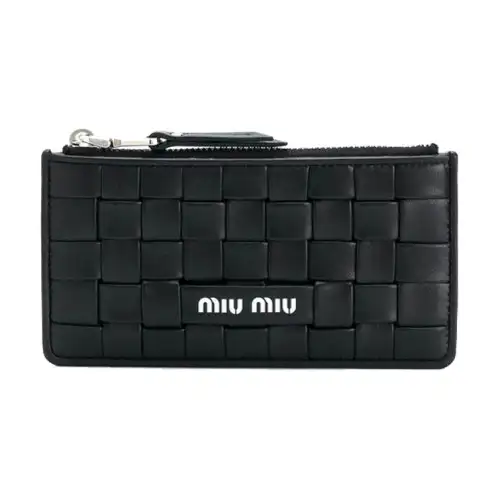 MIU MIU Woven Leather Card Holder Women's Black