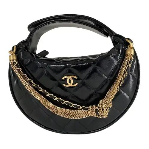 CHANEL Bright Color Wrinkle Calfskin Handbag Women's Black