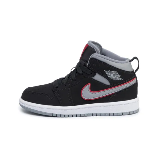 Jordan 1 Mid Black Particle Grey Gym Red PS