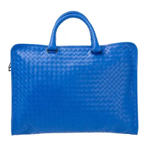 Bottega Veneta Woven Cow Leather Briefcase, Handbag Regular Men's Blue