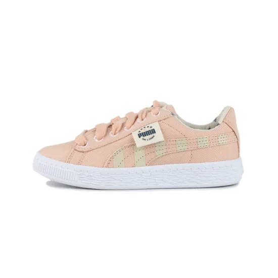 PUMA Basket Series Time4change Canvas Lightweight Low-Top Skateboard Shoes Pink White Children Aged 3-7 Years Old