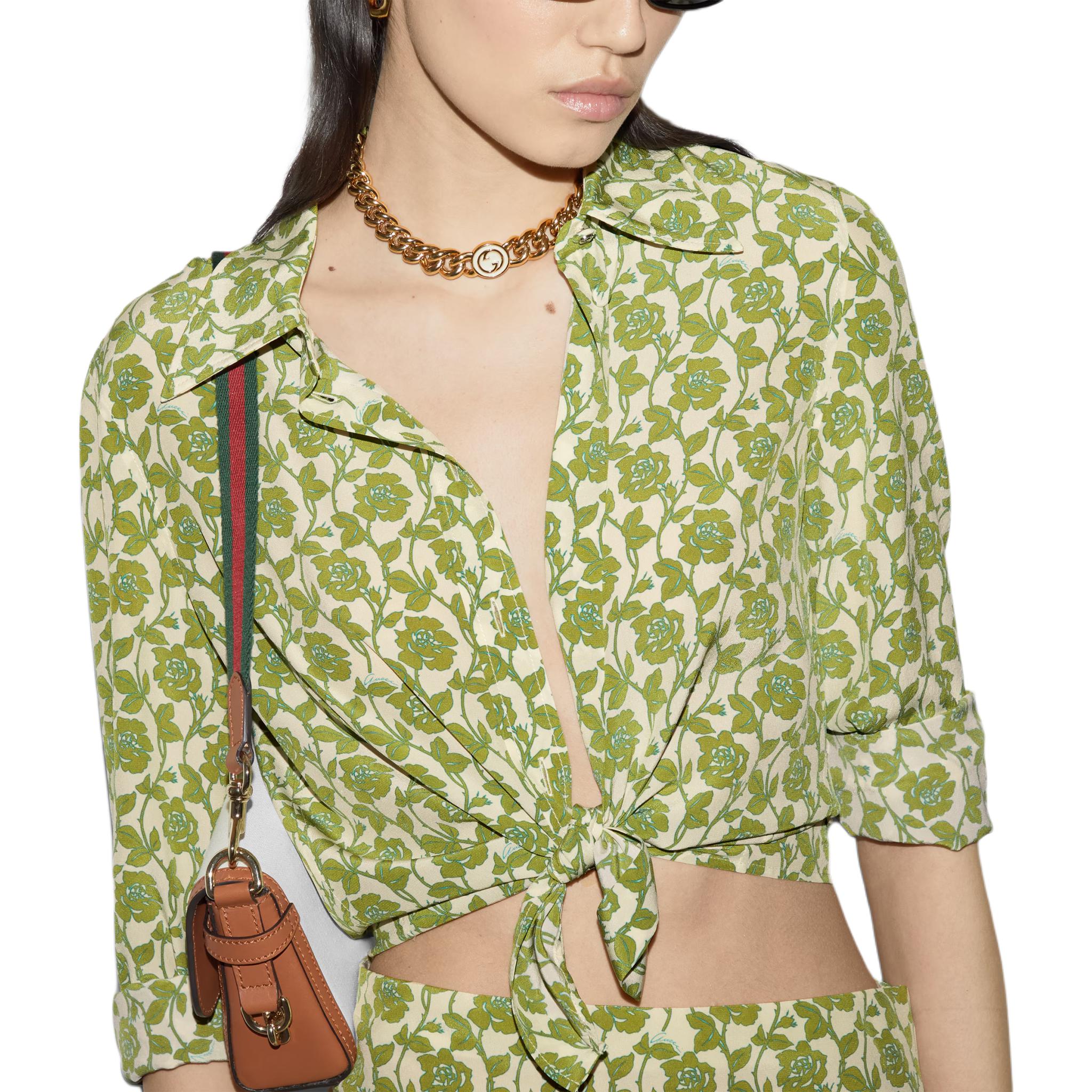 Женская футболка-рубашка Gucci Floral Shirt (зеленая) — фото 3