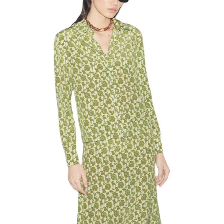 Женская футболка-рубашка Gucci Floral Shirt (зеленая) — фото 2