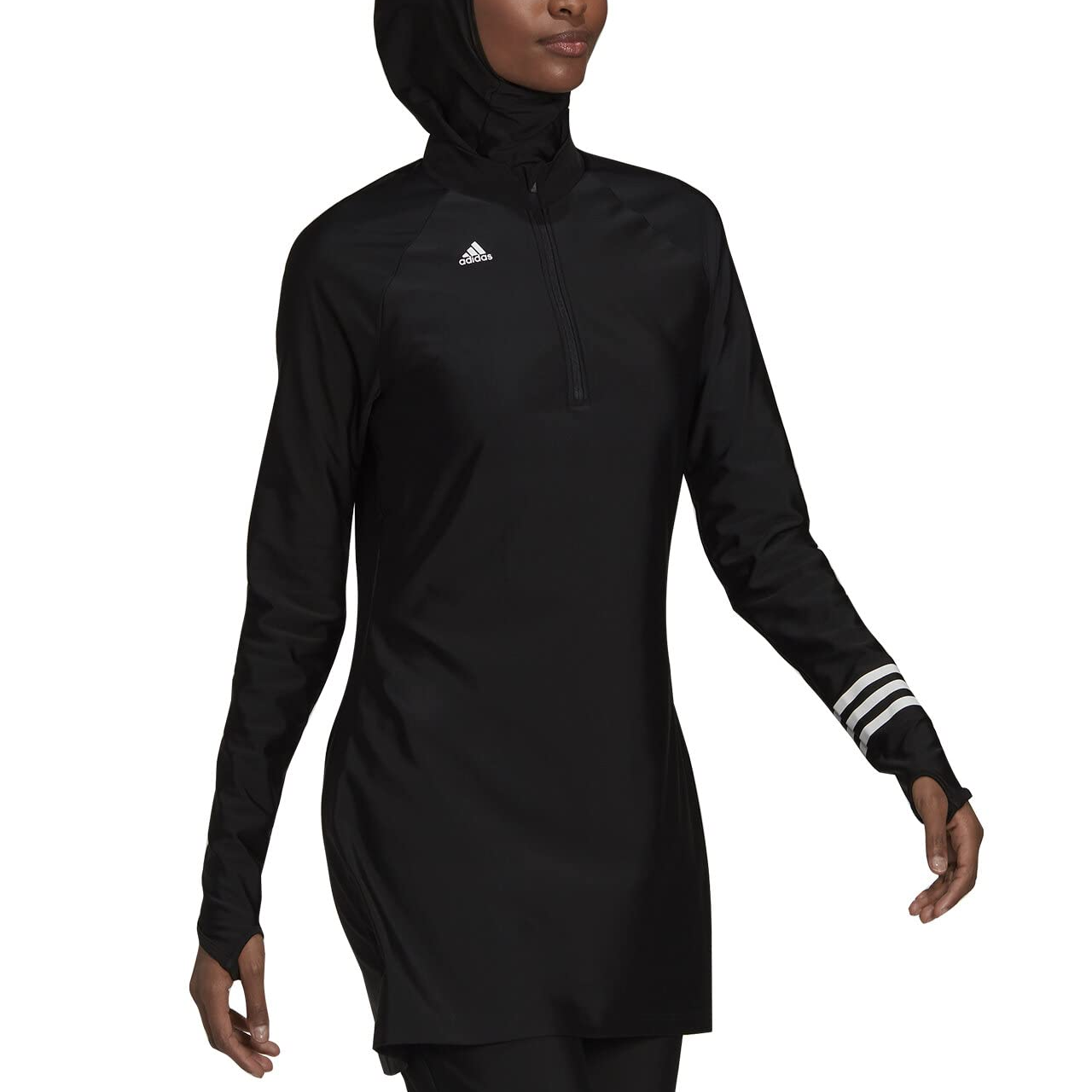 Adidas Women’s Standard 3 stripes Long Sleeve Swim Top Black