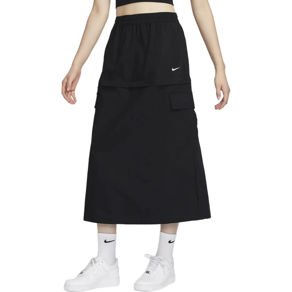 Nike Sportswear Essential Women's Mid-Rise Woven Cargo Midi Skirt Black