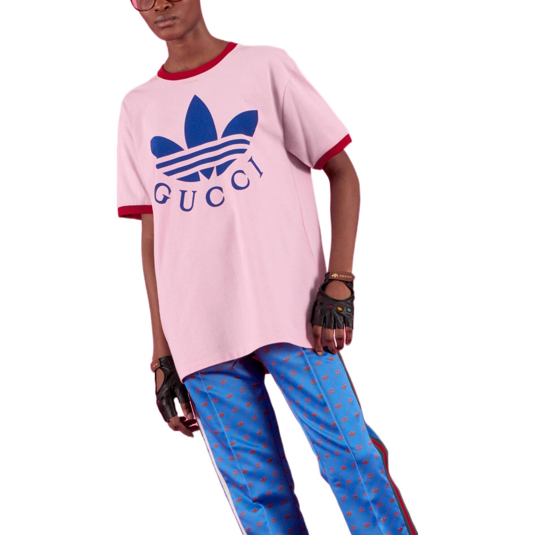 Женская футболка Gucci x adidas originals (розовая) — фото 2