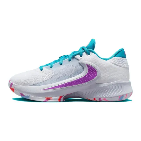 Nike Zoom Freak 4 'Fuchsia Dream' Cushioned Slip-Resistant Support Low-Top Basketball Shoes White Blue Purple Teenagers
