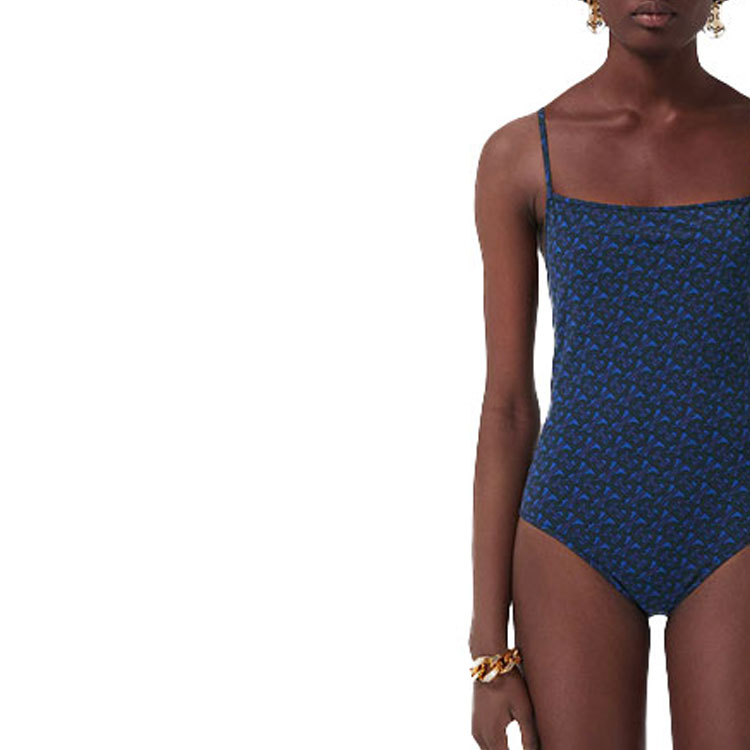 Burberry Women’s Logo Print Strappy One-Piece Swimsuit Navy Blue