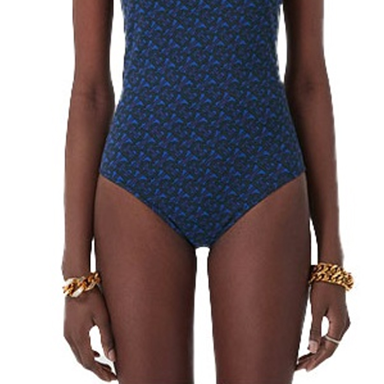 Burberry Women’s Logo Print Strappy One-Piece Swimsuit Navy Blue