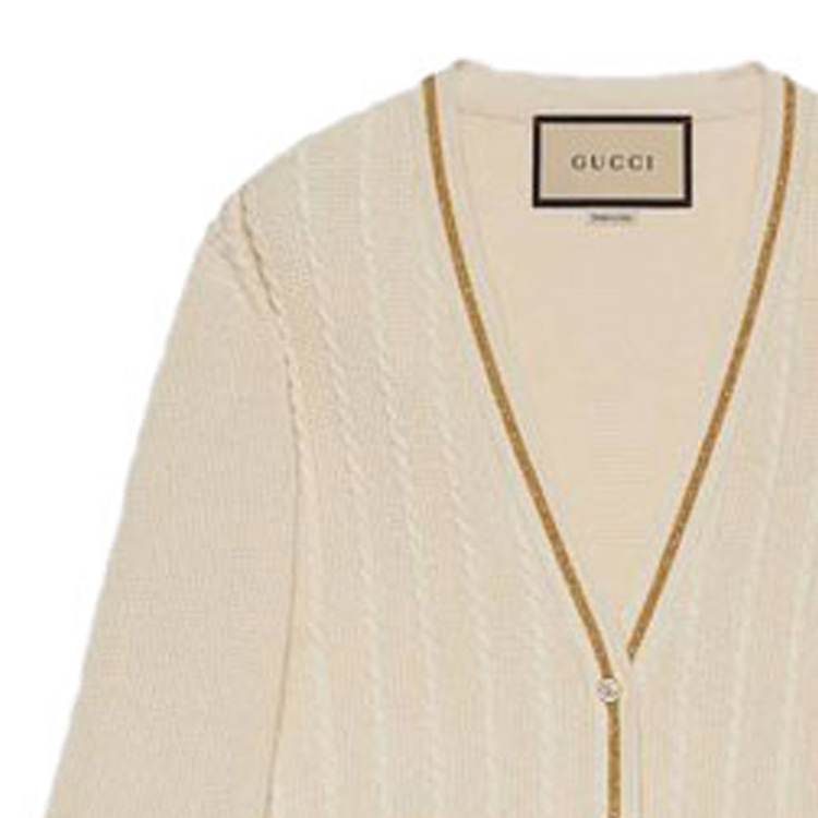 Женский кардиган Gucci Double G Chain Wool Cardigan (белый) — фото 2