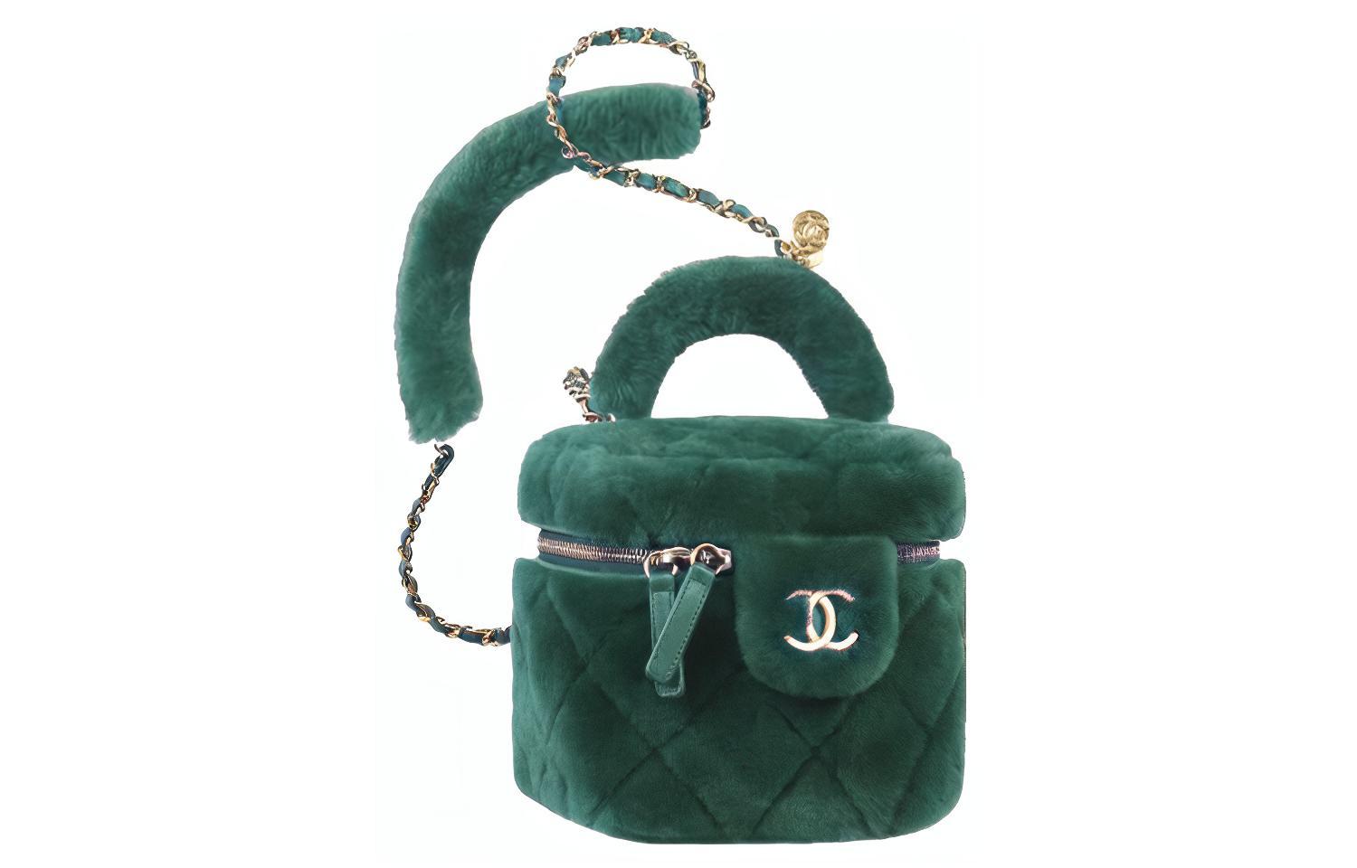 CHANEL Chanel, design straps with diamond pattern, box, purse, green bag