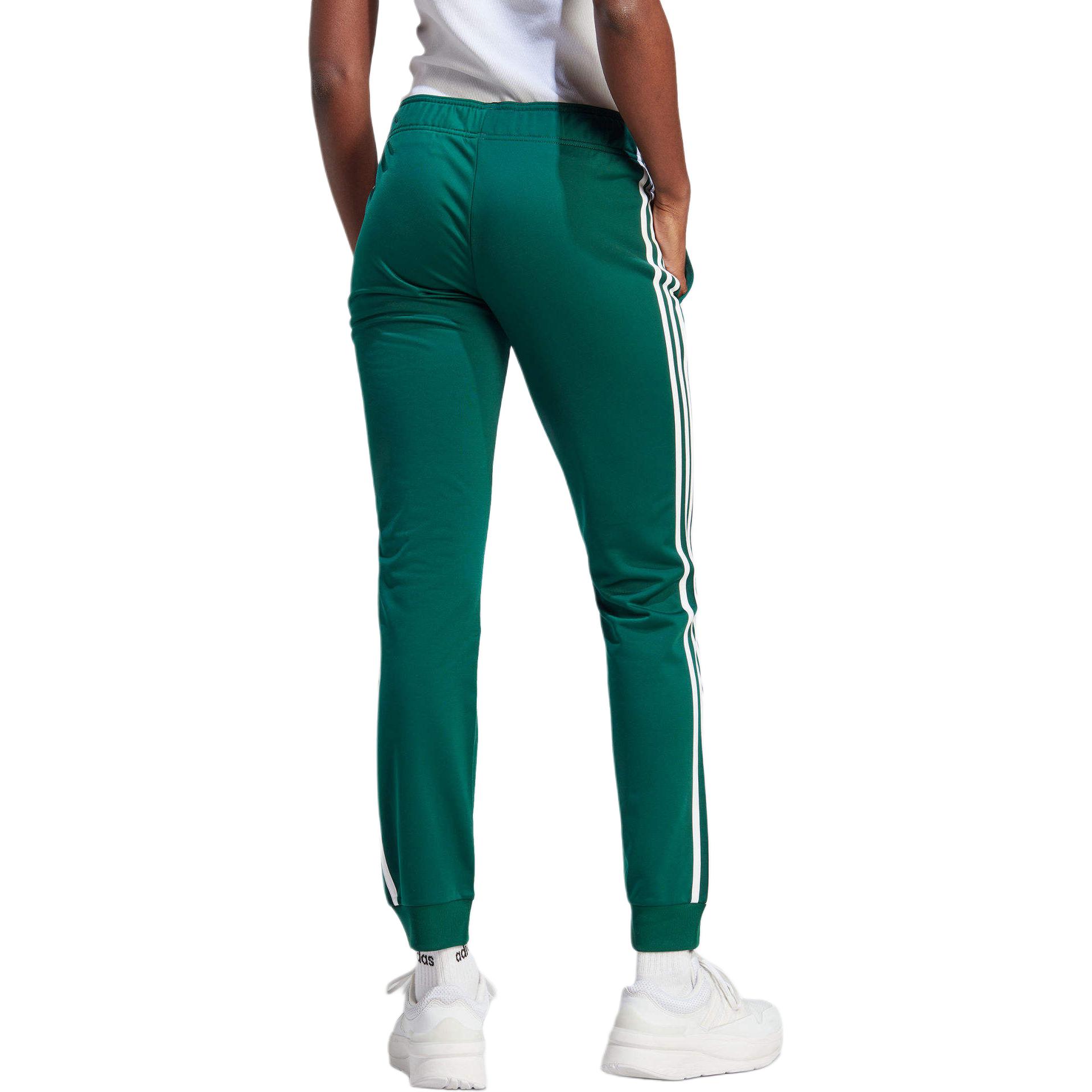 Adidas Women’s Primegreen Essentials Warm Slim Tapered 3 Stripes Track Tracksuit Bottoms Collegiate Green/White