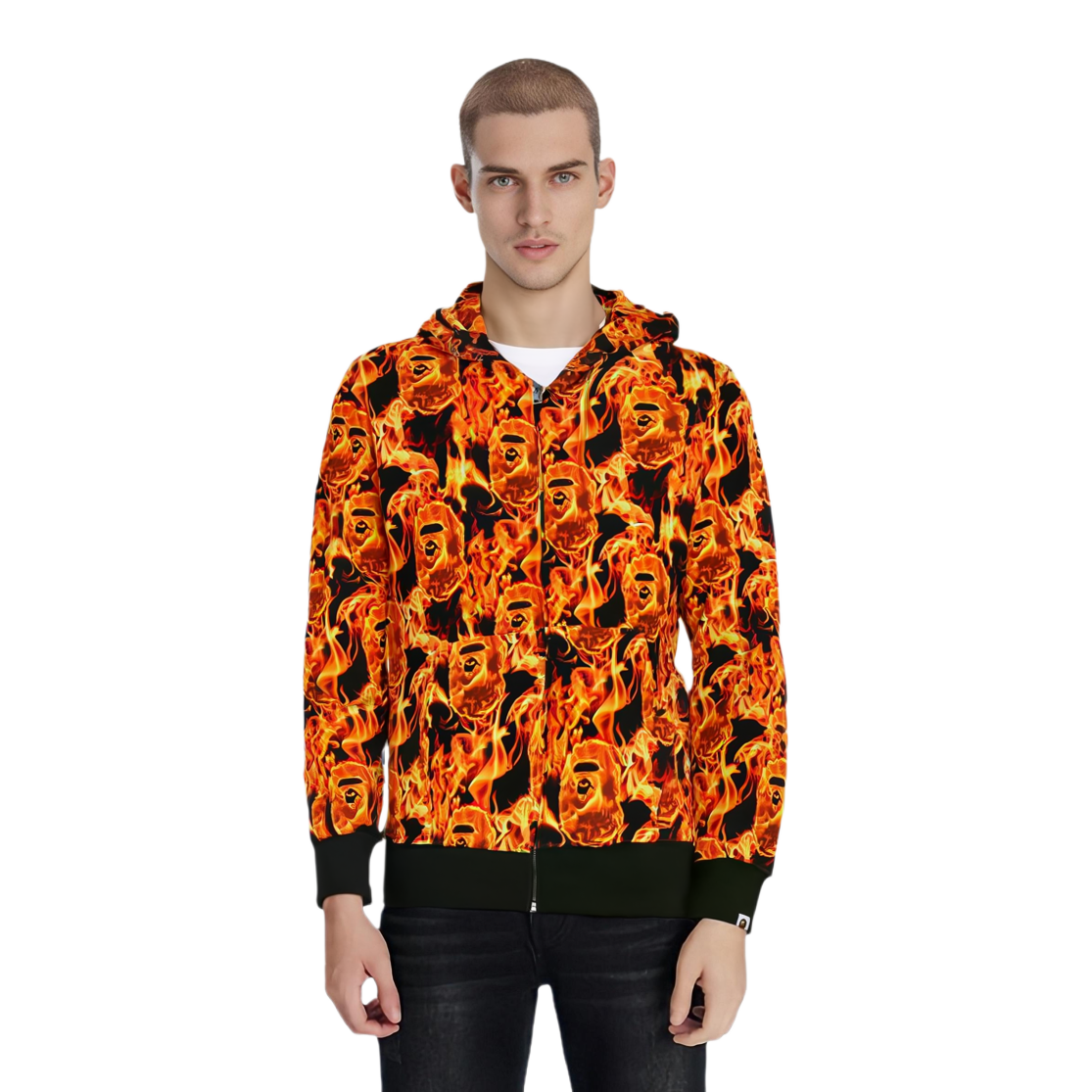 Худи A BATHING APE A BATHING APE FLAME WIDE FULL ZIP HOODIE (черное) — фото 5