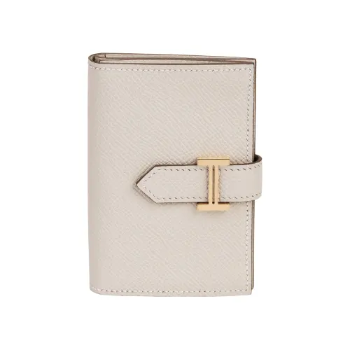 HERMES Bearn Gold tone Lock Epsom Calfskin Wallet Mini Unisex 10 Craie Milkshake White