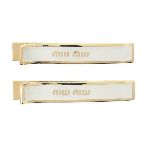 MIU MIU Letter Print Metal Hair Clips Women's White