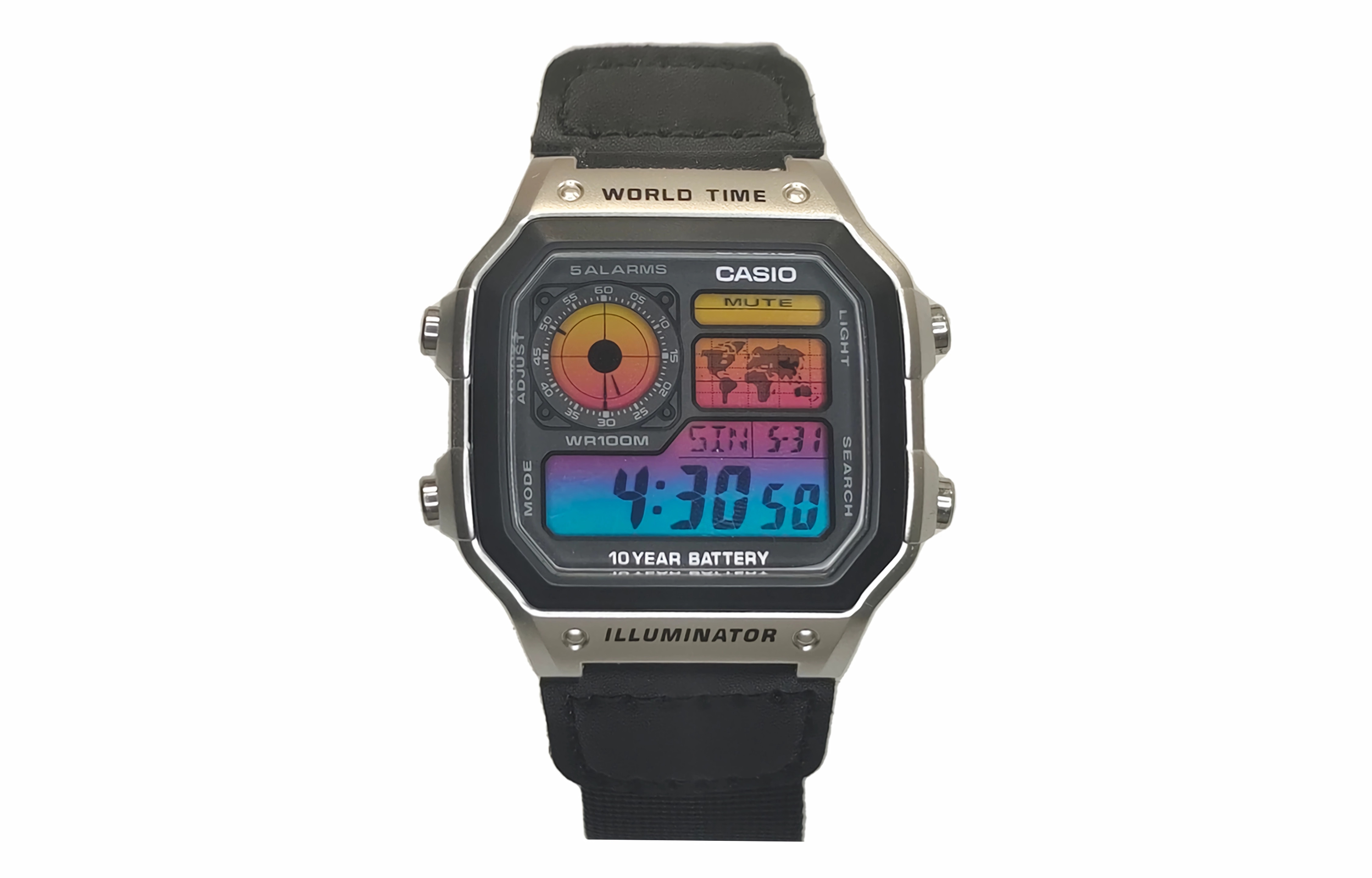 Casio, modified watch, rainbow quartz wristband, black dial for men and women, custom-made, gradient, 10 years, quartz mechanism, Japanese and Korean