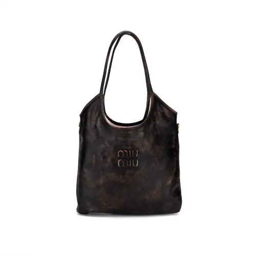 MIU MIU Cow Leather One Shoulder Handbag Women's Sand & Coffee