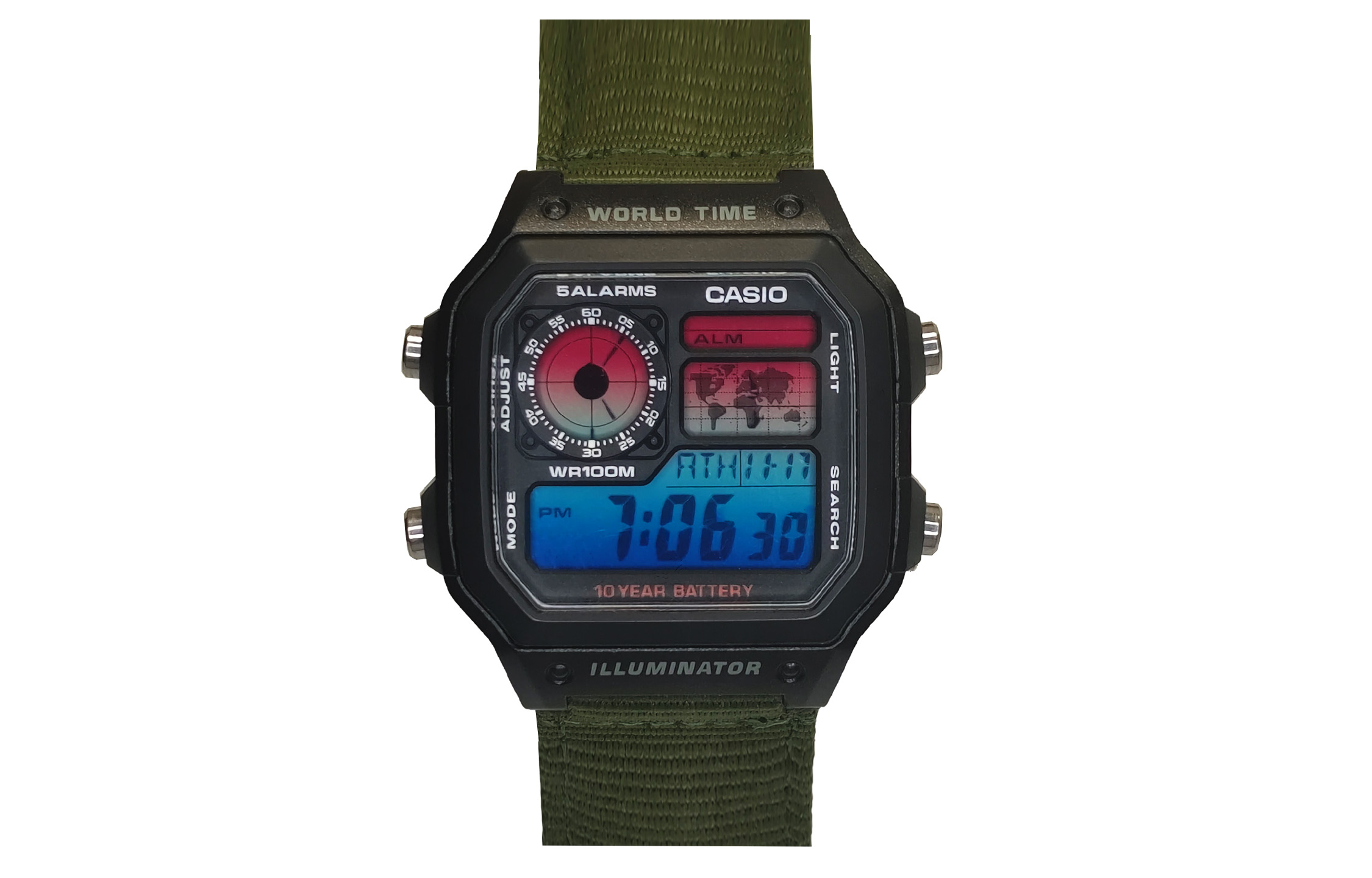 Casio, modified rainbow nylon quartz watch strap for men and women, black dial, custom-made, gradient, 10 years, quartz mechanism, Japanese and Korean