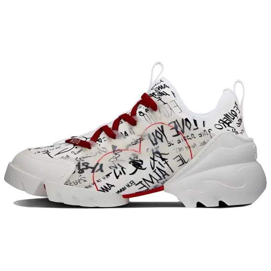 DIOR D-Connect Casual Shoes Women's Mid-Top White Black Red