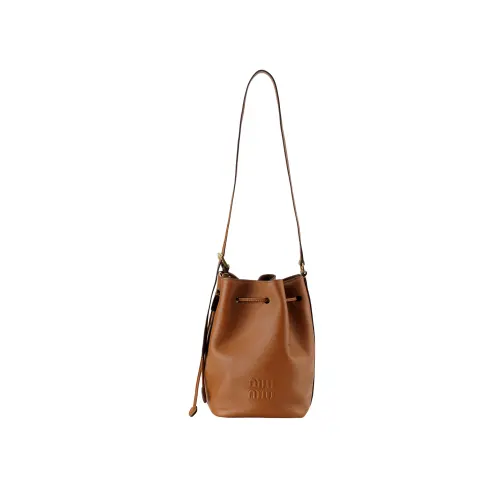 MIU MIU Leather Bucket Bag, Shoulder Bag, Crossbody Bag Women's Brown