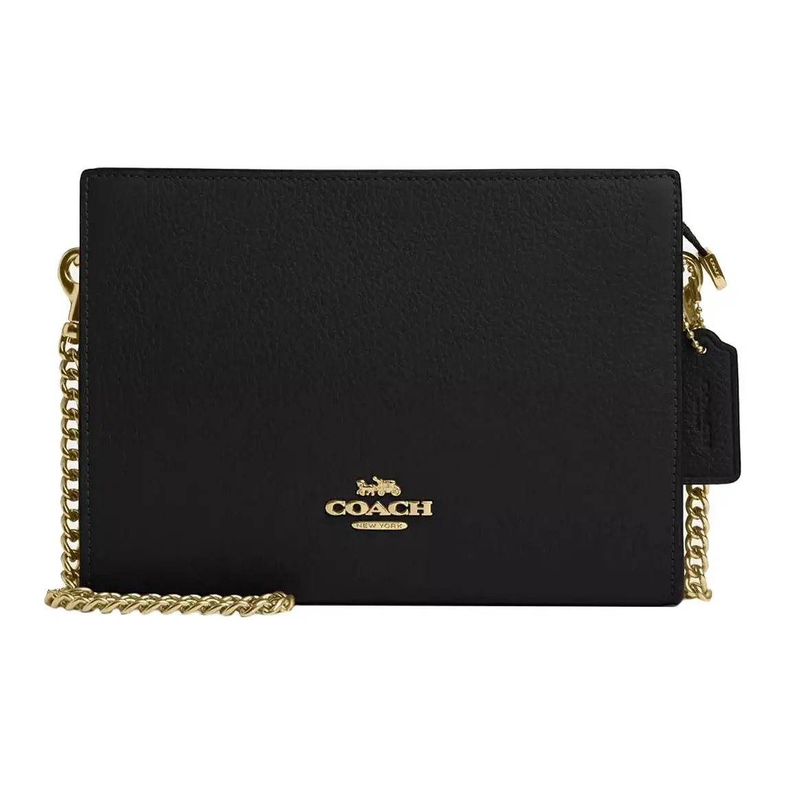 COACH Refined Pebbled Leather Shoulder Bag, Crossbody Bag Small Women's Gold & Black