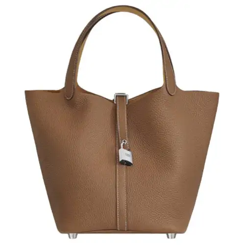 HERMES Picotin Lock Clemence Swift Leather Basket Bag, Bucket Bag, Handbag 22 Women's Chestnut With Cookie