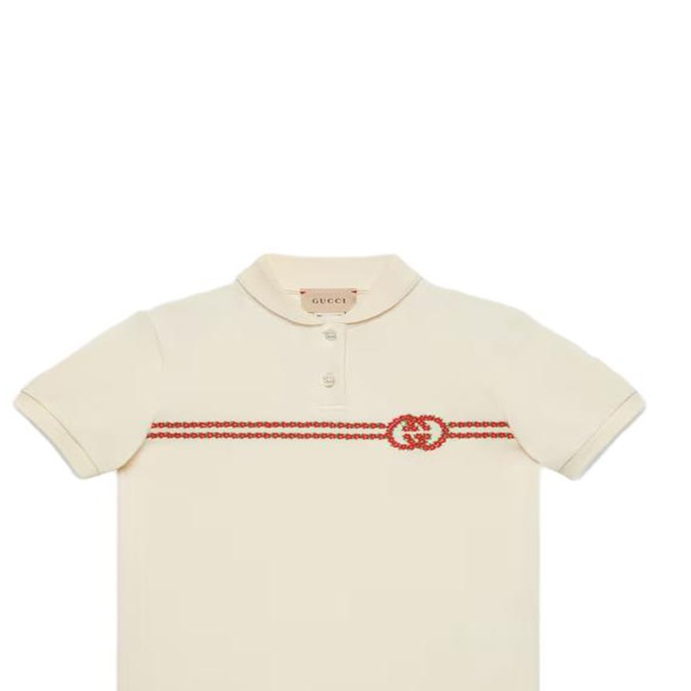 Женская футболка-поло Gucci GUCCITLogoPolo (молочно-белая) — фото 4